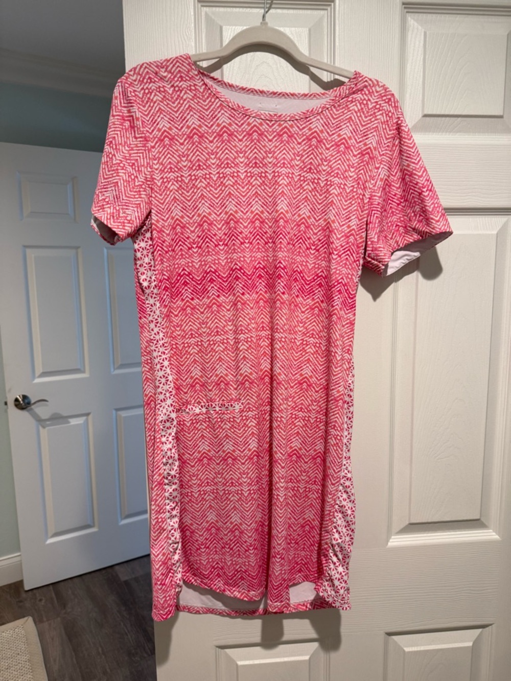Cabana Life Coral and White Ikat Short Sleeve dress